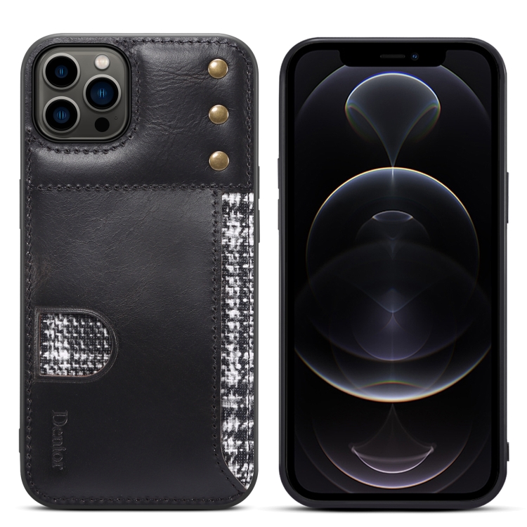 

For iPhone 12 / 12 Pro Denior Oil Wax Cowhide Card Slot Phone Case(Black)