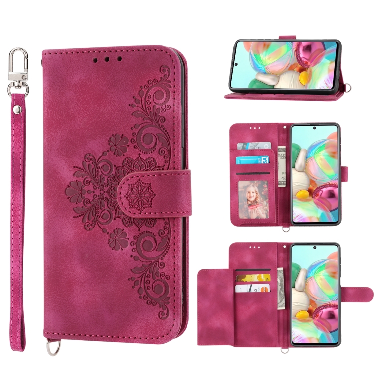 

For Nothing Phone 1 Skin-feel Flowers Embossed Wallet Leather Phone Case(Wine Red)