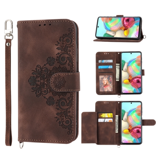 

For Nothing Phone 1 Skin-feel Flowers Embossed Wallet Leather Phone Case(Brown)