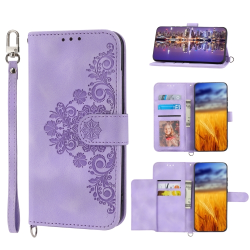 

For Sharp Aquos R6 Skin-feel Flowers Embossed Wallet Leather Phone Case(Purple)