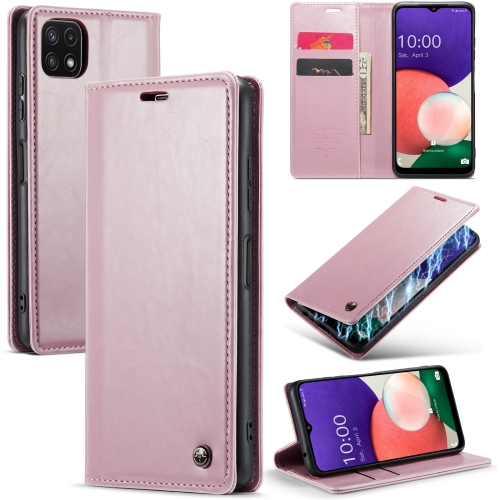 

For Samsung Galaxy A22 5G / F42 5G CaseMe 003 Crazy Horse Texture Leather Phone Case(Rose Gold)