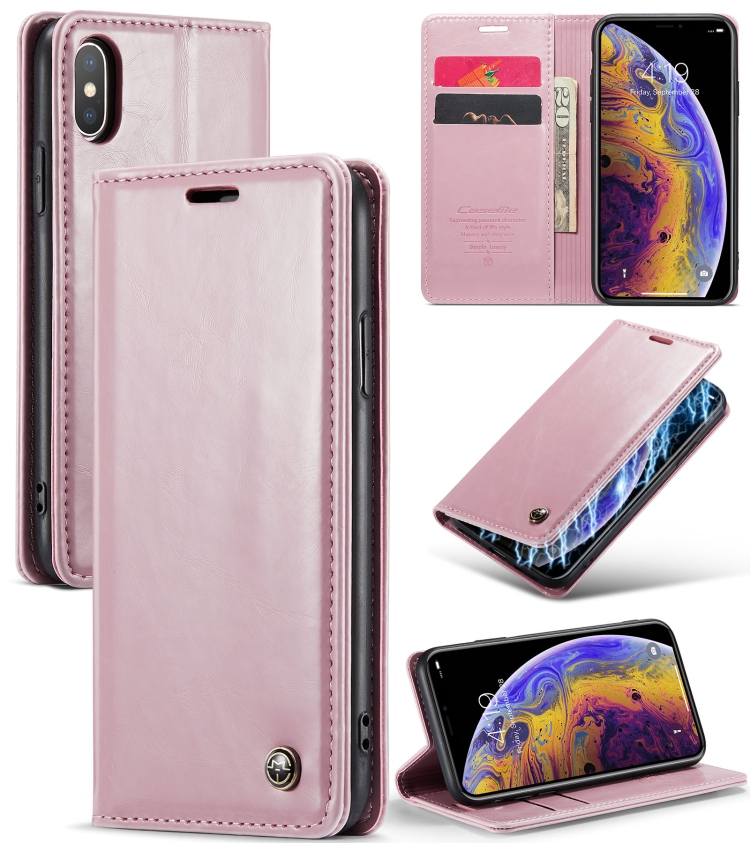 

For iPhone XS CaseMe 003 Crazy Horse Texture Leather Phone Case(Rose Gold)