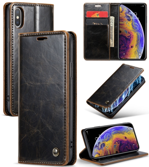 

For iPhone XS Max CaseMe 003 Crazy Horse Texture Leather Phone Case(Coffee)