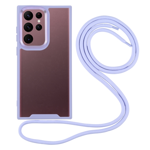 

For Samsung Galaxy S23 Ultra 5G Electroplating Hawkeye Phone Case with Lanyard(Purple)