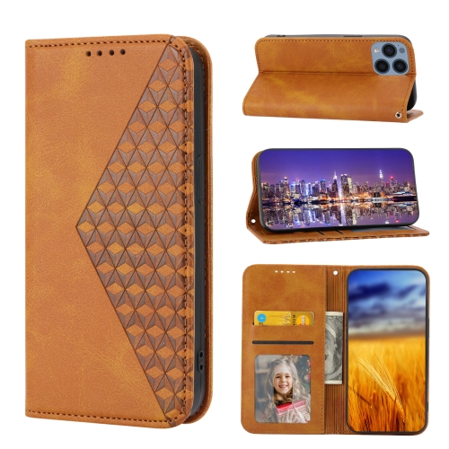 

For Sony Xperia 5 IV Cubic Grid Calf Texture Magnetic Leather Phone Case(Yellow)