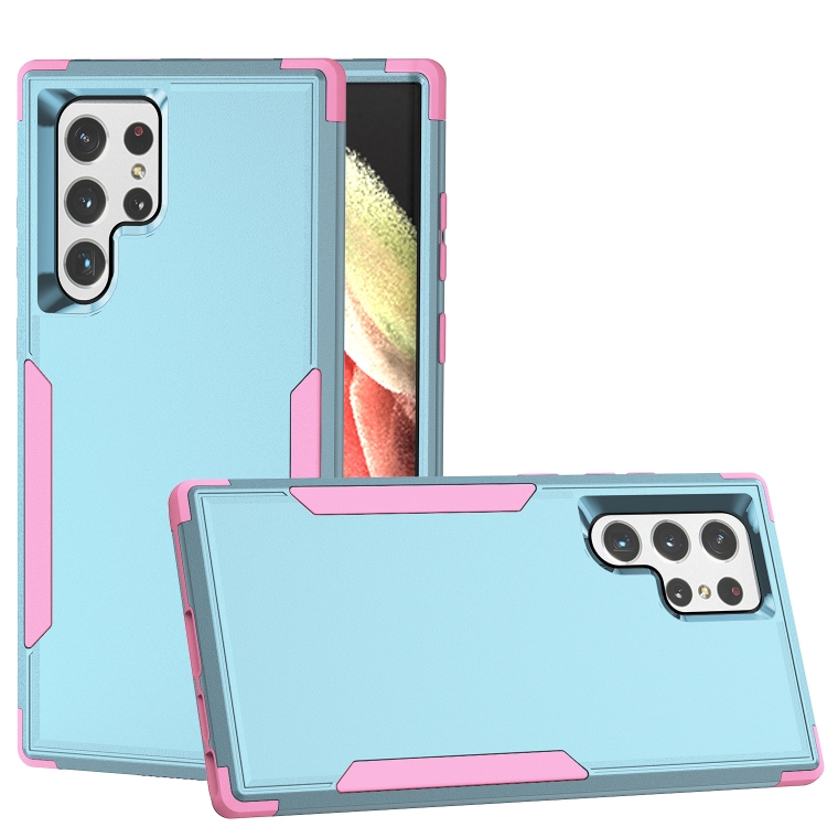 

For Samsung Galaxy S23 Ultra 5G TPU + PC Shockproof Phone Case(Grey Green+Pink)