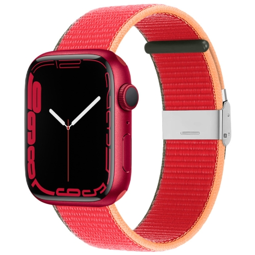 

Metal Buckle Nylon Strap For Apple Watch Ultra 49mm / Series 8&7 45mm / SE 2&6&SE&5&4 44mm / 3&2&1 42mm(Strawberry Red)