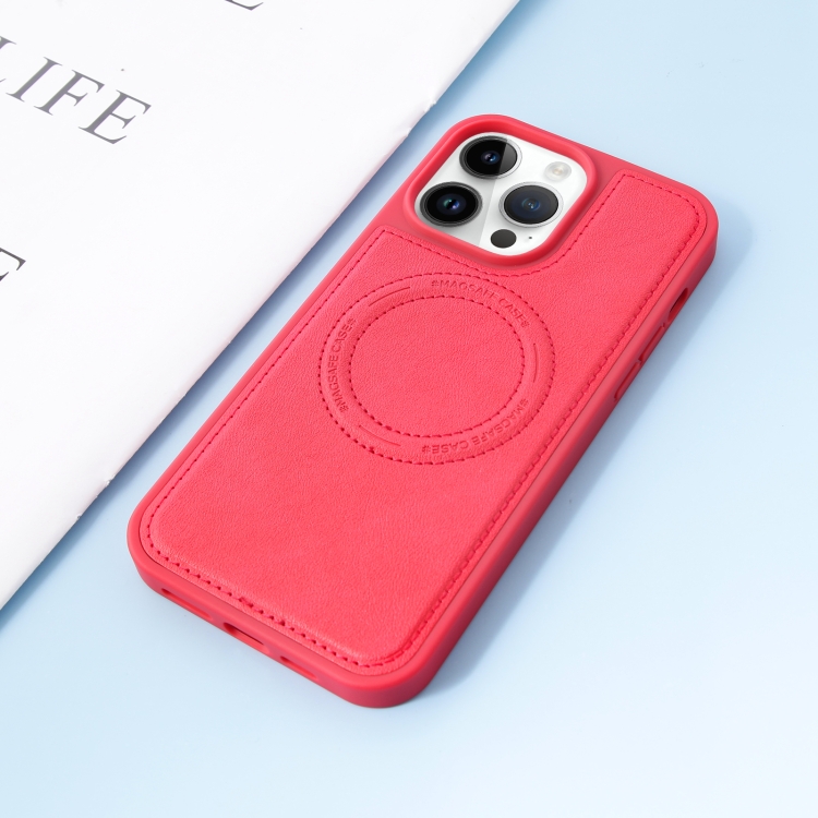 

For iPhone 14 Pro Max Leather MagSafe Magnetic Phone Case(Rose Red)