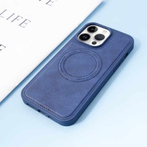 

For iPhone 14 Plus Leather MagSafe Magnetic Phone Case(Blue)