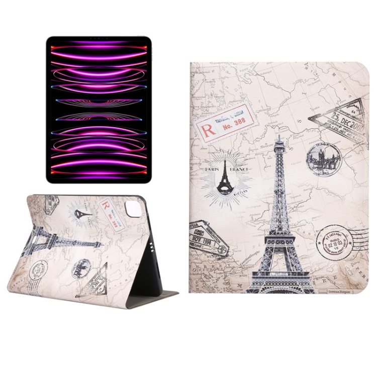 

For iPad Pro 11 2022/2021/2020/2018 / Air 10.9 2022/2020 Painted Voltage Pen Slot Tablet Smart Case(Eiffel Tower)
