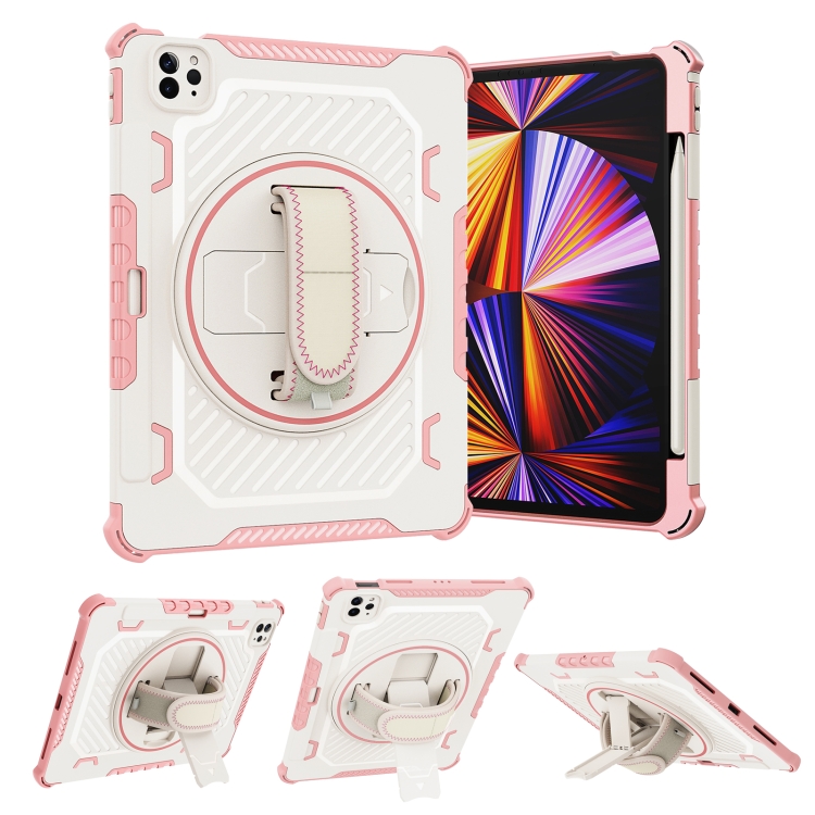 

2 in 1 Shockproof Tablet Case with Holder & Hand Strap For iPad Pro 11 inch 2022/2021/2020/2018 / Air5 2022/Air4 2020(Pink)