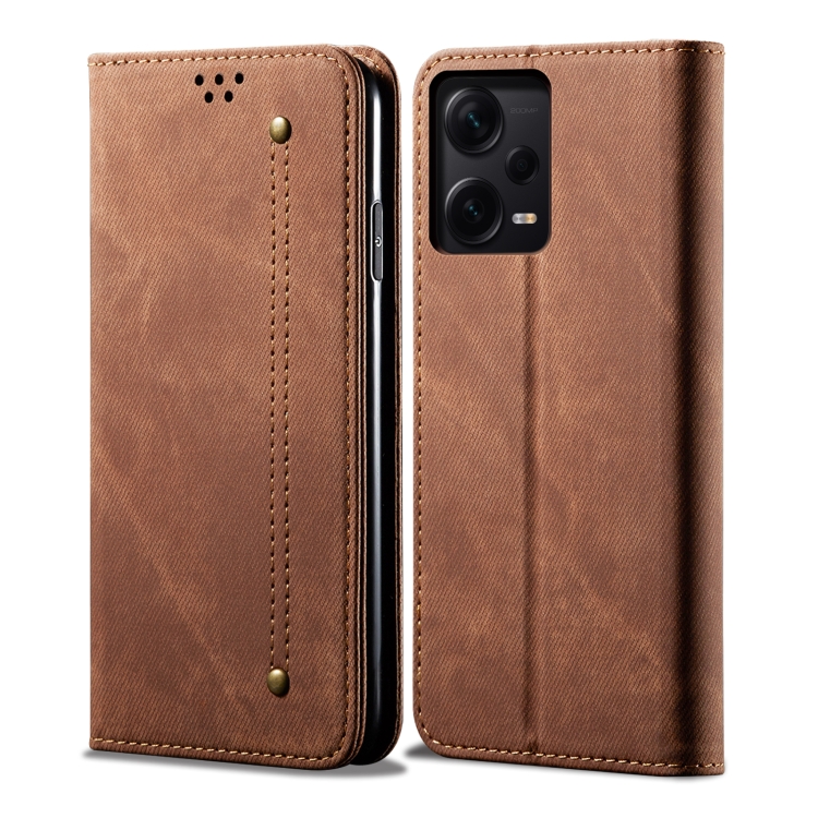 

For Xiaomi Redmi Note 12 Pro+ China Denim Texture Leather Phone Case(Brown)
