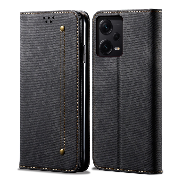 

For Xiaomi Redmi Note 12 Pro+ China Denim Texture Leather Phone Case(Black)