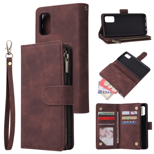 

For Galaxy A41 Multifunctional Horizontal Flip Leather Case, with Card Slot & Holder & Zipper Wallet & Photo Frame(Coffee)