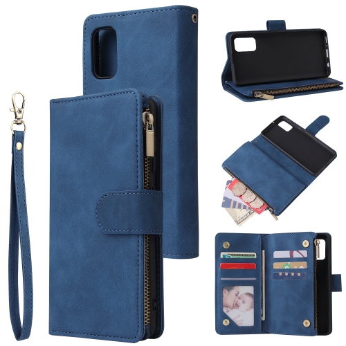 

For Galaxy A41 Multifunctional Horizontal Flip Leather Case, with Card Slot & Holder & Zipper Wallet & Photo Frame(Blue)
