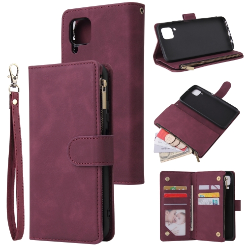 

For Huawei P40 Lite Multifunctional Horizontal Flip Leather Case, with Card Slot & Holder & Zipper Wallet & Photo Frame(Red Wine)