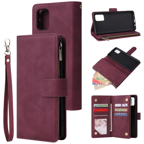 

For Galaxy A51 Multifunctional Horizontal Flip Leather Case, with Card Slot & Holder & Zipper Wallet & Photo Frame(Red Wine)