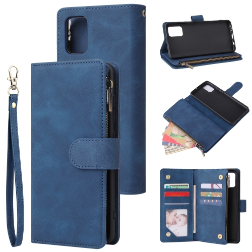 

For Galaxy A51 Multifunctional Horizontal Flip Leather Case, with Card Slot & Holder & Zipper Wallet & Photo Frame(Blue)