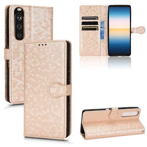 

For Sony Xperia 1 III Honeycomb Dot Texture Leather Phone Case(Gold)