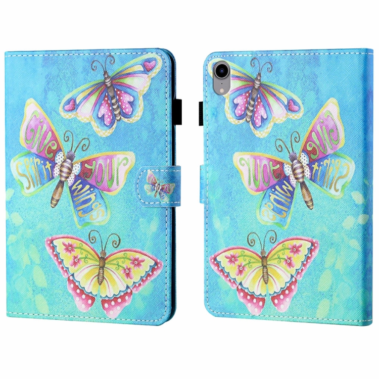 

For iPad 10th Gen 10.9 2022 Coloured Drawing Stitching Smart Leather Tablet Case(Colorful Butterflies)