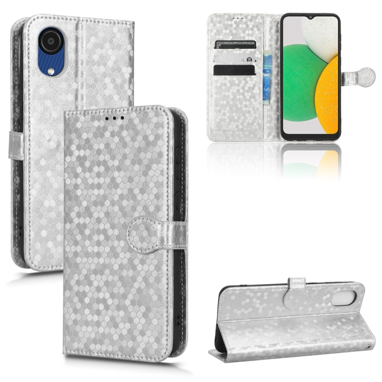 

For Samsung Galaxy A03 Core Honeycomb Dot Texture Leather Phone Case(Silver)