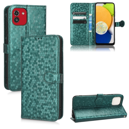 

For Samsung Galaxy A03 Global 164.27mm Honeycomb Dot Texture Leather Phone Case(Green)