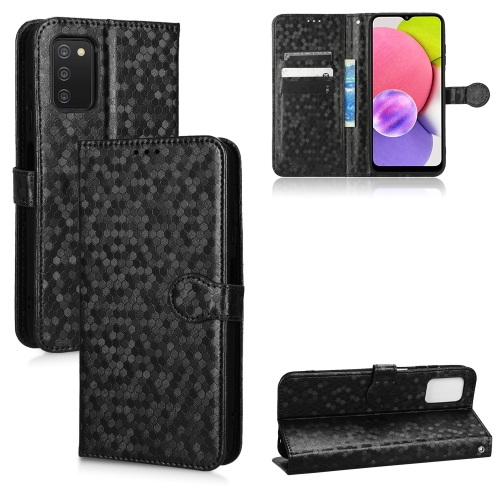 

For Samsung Galaxy A03s 166mm Honeycomb Dot Texture Leather Phone Case(Black)