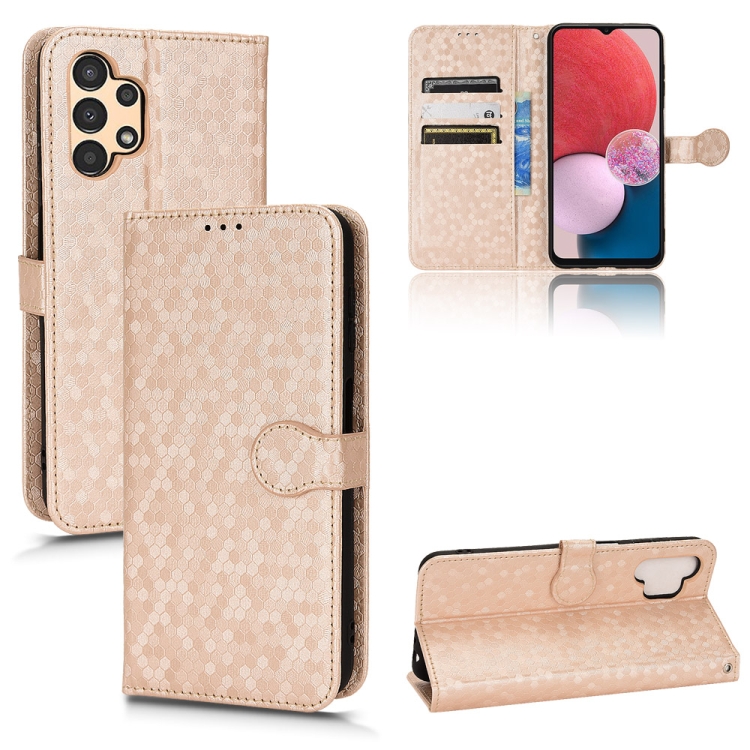 

For Samsung Galaxy A13 4G Honeycomb Dot Texture Leather Phone Case(Gold)