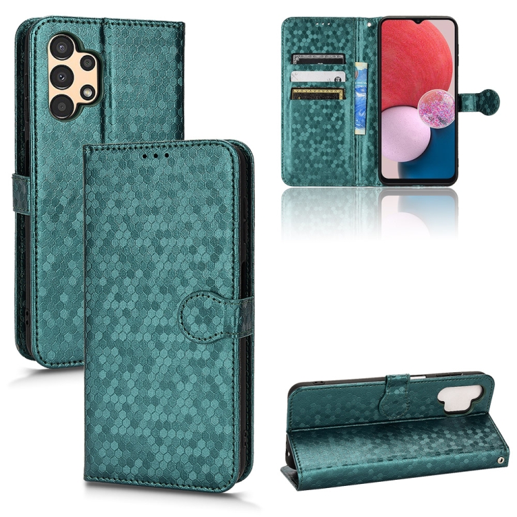 

For Samsung Galaxy A13 4G Honeycomb Dot Texture Leather Phone Case(Green)