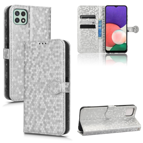 

For Samsung Galaxy A22 5G Honeycomb Dot Texture Leather Phone Case(Silver)