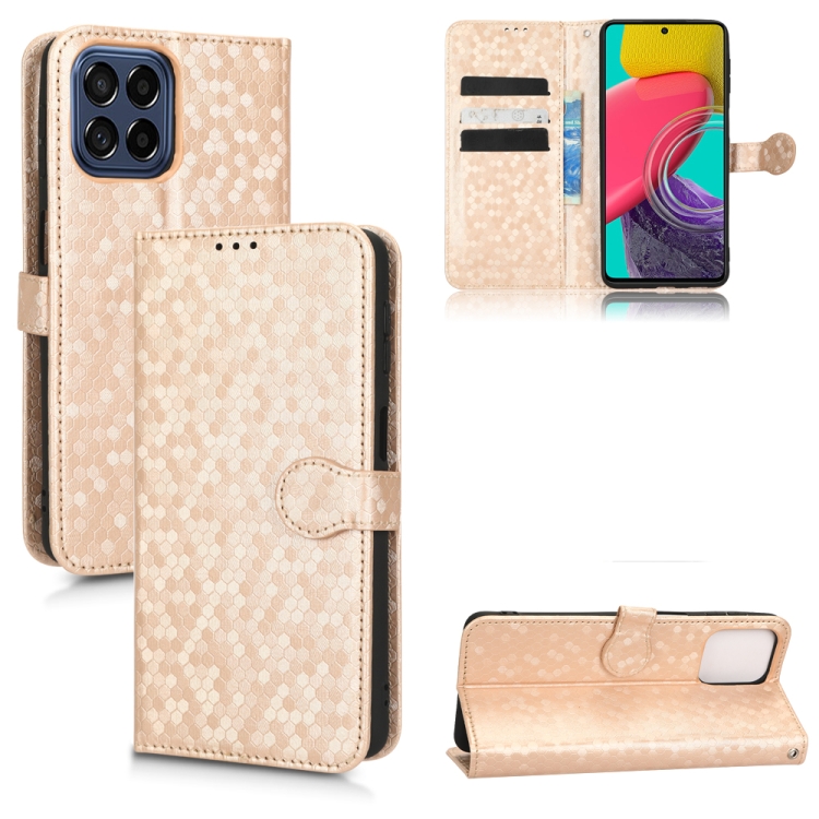 

For Samsung Galaxy M33 5G Honeycomb Dot Texture Leather Phone Case(Gold)