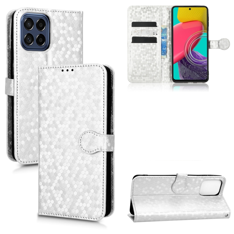 

For Samsung Galaxy M53 5G Honeycomb Dot Texture Leather Phone Case(Silver)