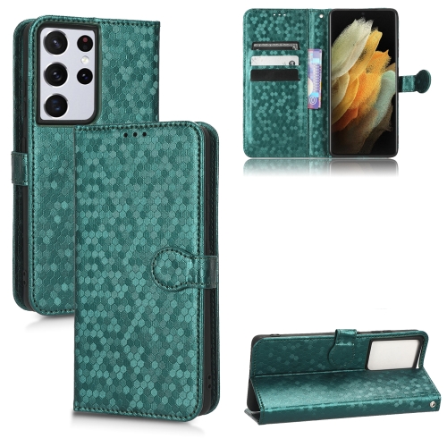 

For Samsung Galaxy S21 Ultra 5G Honeycomb Dot Texture Leather Phone Case(Green)