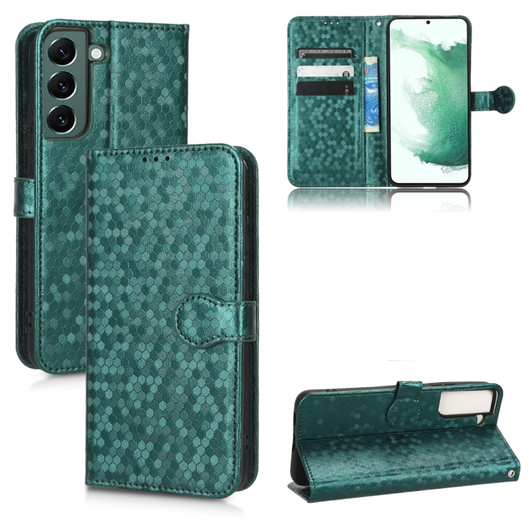 

For Samsung Galaxy S22 5G Honeycomb Dot Texture Leather Phone Case(Green)