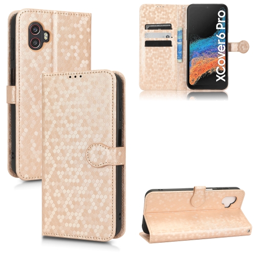 

For Samsung Galaxy Xcover 6 Pro Honeycomb Dot Texture Leather Phone Case(Gold)