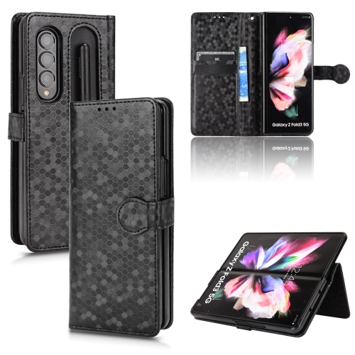 

For Samsung Galaxy Z Fold4 5G Honeycomb Dot Texture Leather Phone Case(Black)