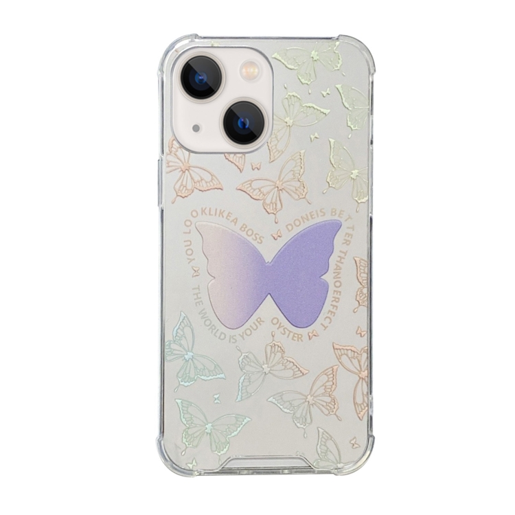 

For iPhone 14 Color Painted Mirror Phone Case(Purple Butterfly)