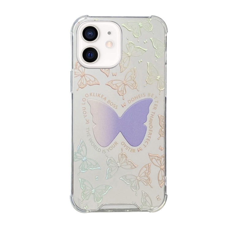 

For iPhone 12 Color Painted Mirror Phone Case(Purple Butterfly)