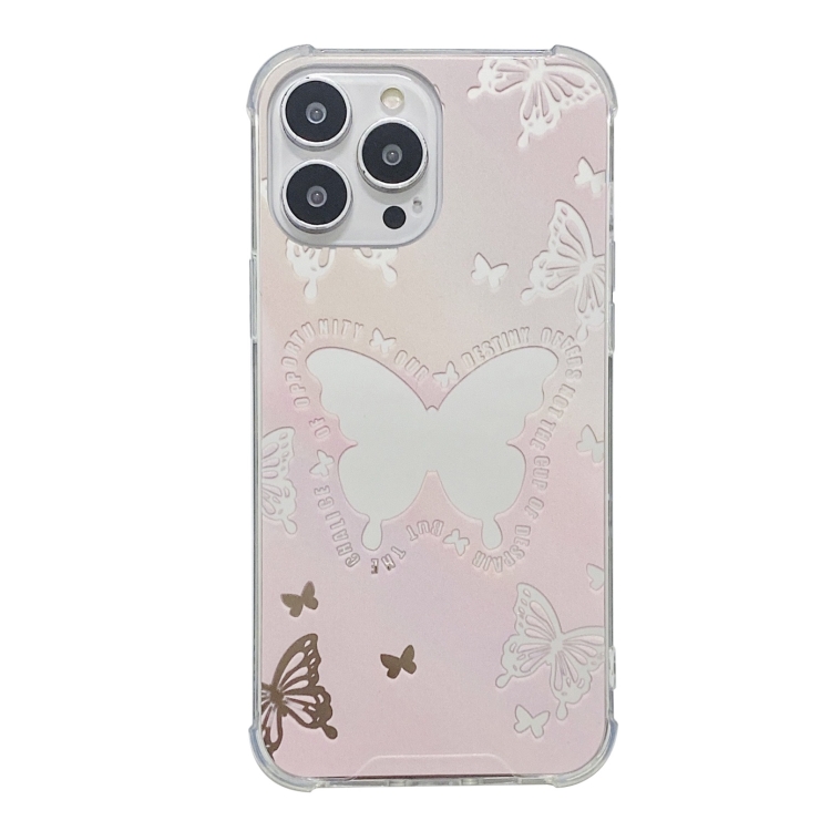 

For iPhone 12 Pro Max Color Painted Mirror Phone Case(Pink Butterfly)