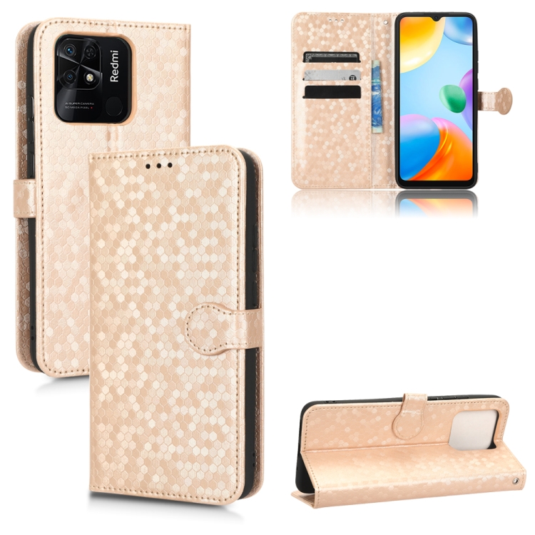 

For Xiaomi Redmi 10C Honeycomb Dot Texture Leather Phone Case(Gold)