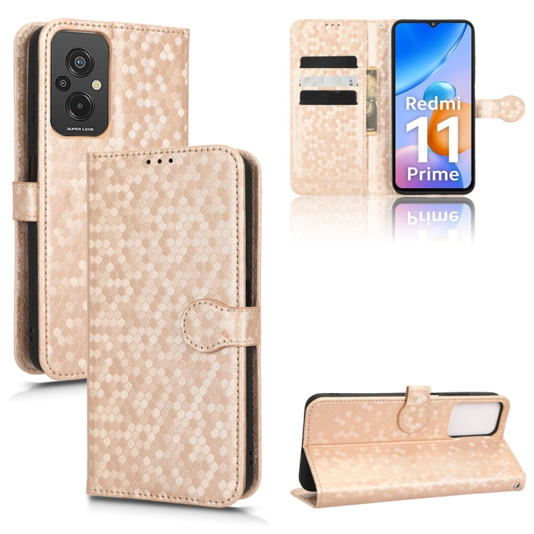 

For Xiaomi Redmi 11 Prime 4G Honeycomb Dot Texture Leather Phone Case(Gold)