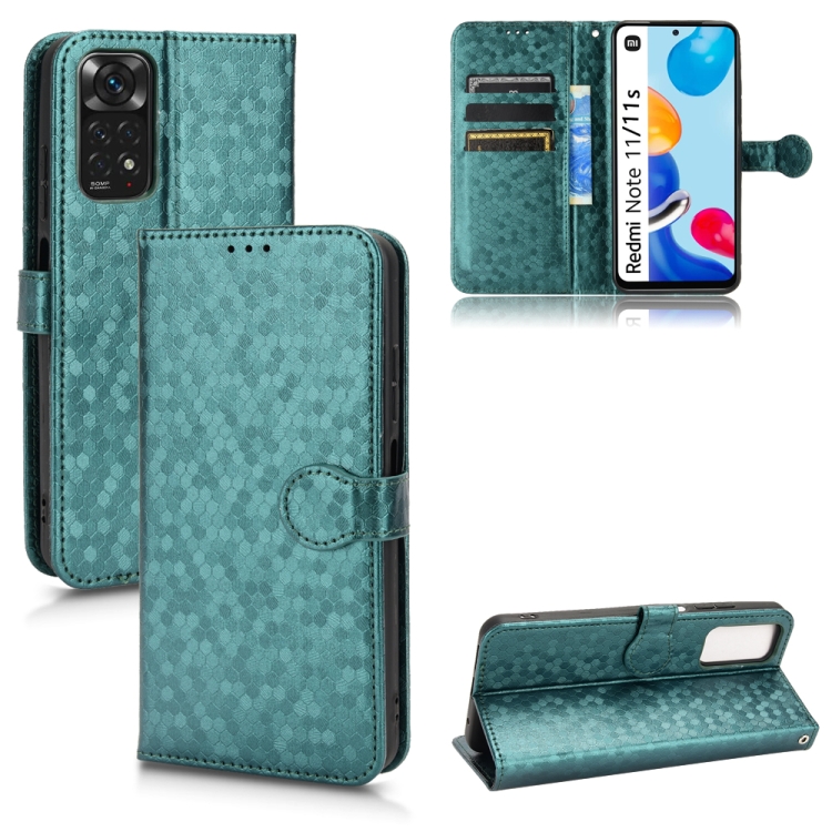 

For Xiaomi Redmi Note 11 4G Global / 11S Honeycomb Dot Texture Leather Phone Case(Green)