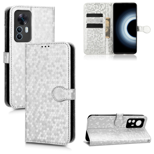 

For Xiaomi 12T Pro Honeycomb Dot Texture Leather Phone Case(Silver)