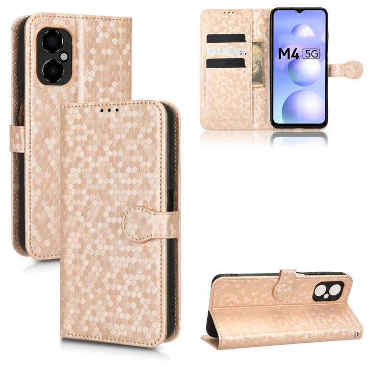 

For Xiaomi Poco M4 Honeycomb Dot Texture Leather Phone Case(Gold)