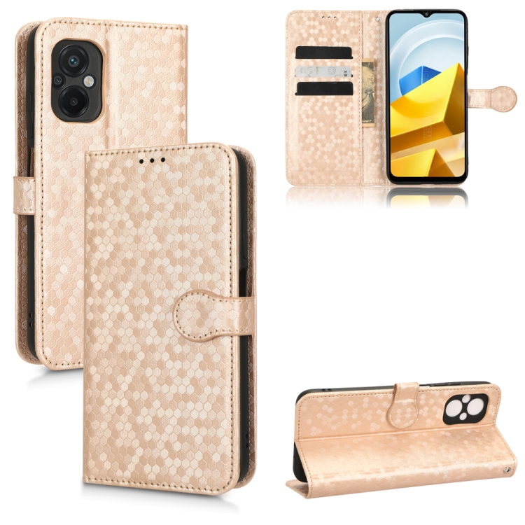 

For Xiaomi Poco M5 Honeycomb Dot Texture Leather Phone Case(Gold)