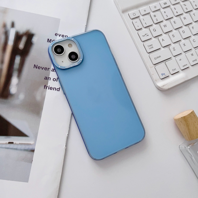 

For iPhone 14 Glossy Metal Lens Frame PC Phone Case(Blue)