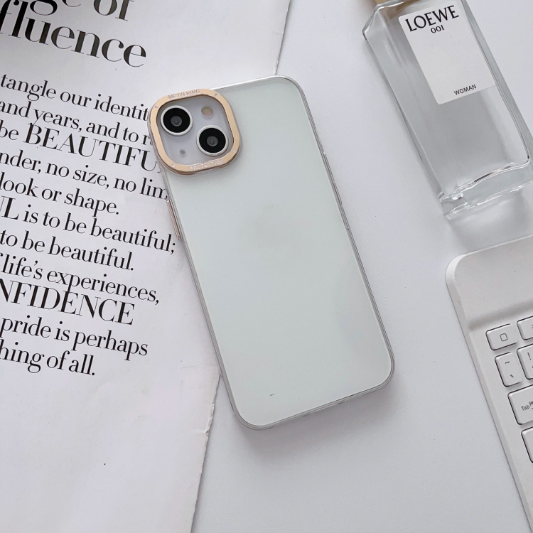 

For iPhone 14 Plus Glossy Metal Lens Frame PC Phone Case(Transparent)