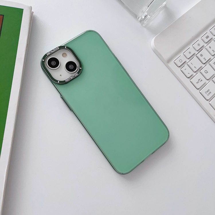 

For iPhone 13 Glossy Metal Lens Frame PC Phone Case(Green)
