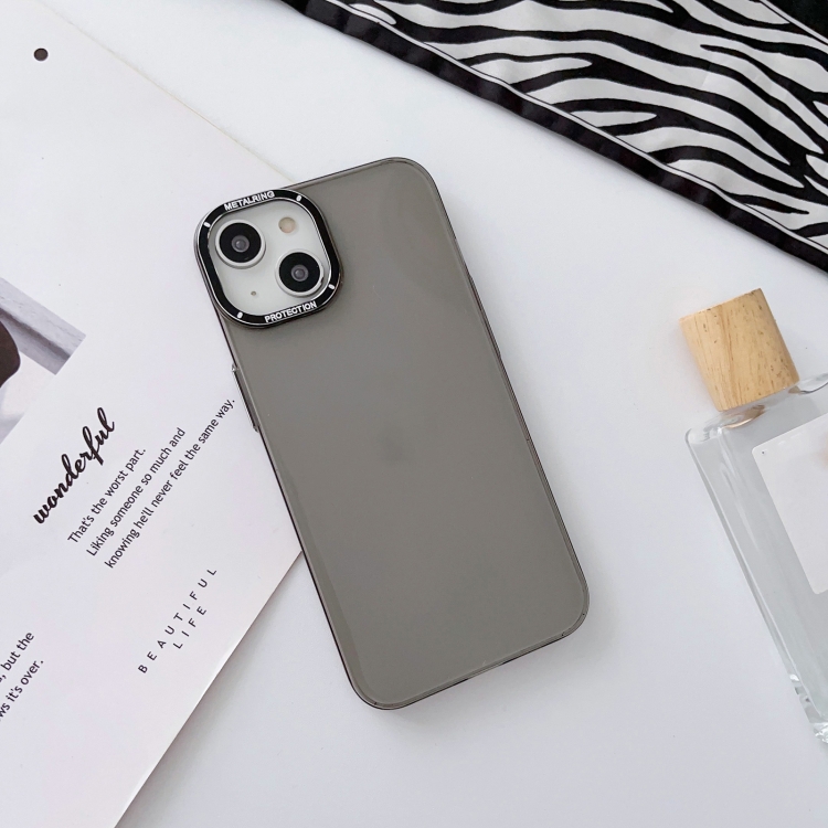 

For iPhone 12 Glossy Metal Lens Frame PC Phone Case(Grey)