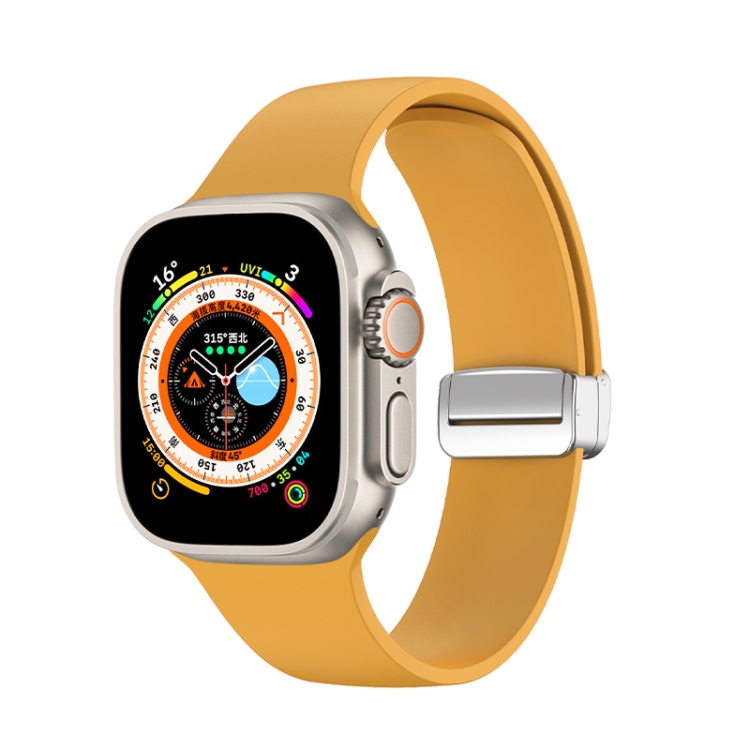 

Folding Buckle Silicone Watch Band For Apple Watch Ultra 49mm(Yellow)